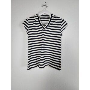 Chico's Striped V-Neck Short Sleeve Tee Navy White Womens Casual Top Size 0 New